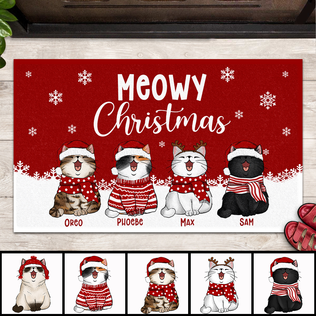 Meowy Christmas, Cat Welcome Mat Funny, Housewarming Gift, Rustic Home Decor, Personalized Cat Lovers Doormat