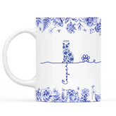 Flowers Toile De Jouy Cat Art - Personalized Mug, Gift For Cat Lover