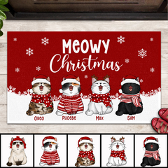 Meowy Christmas, Cat Welcome Mat Funny, Housewarming Gift, Rustic Home Decor, Personalized Cat Lovers Doormat