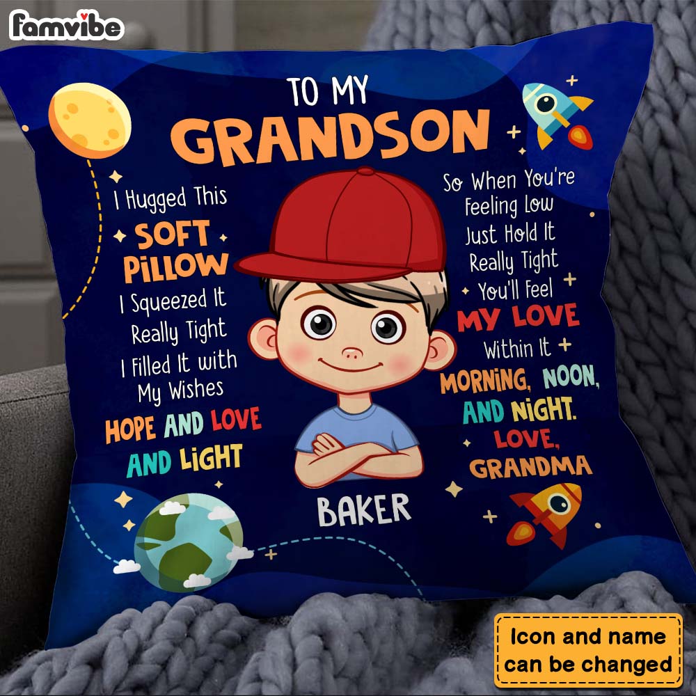 Personalized Gift For Grandson Hug This Pillow 28993