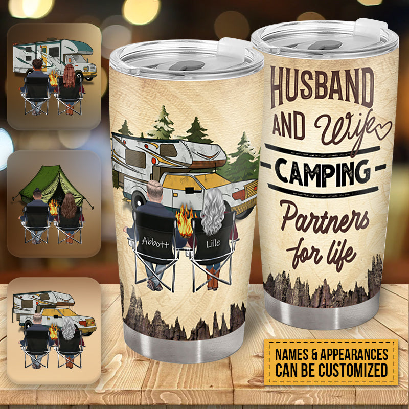 Husband And Wife Camping Partners For Life  - Gift For Camping Lovers - Personalized Custom Tumble