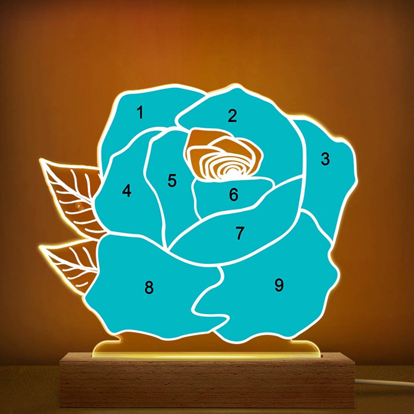 Custom Photo Rose Shape - Holiday, Anniversary Gift For Spouse, Husband, Wife, Couple - Personalized 3D Led Light Wooden Base