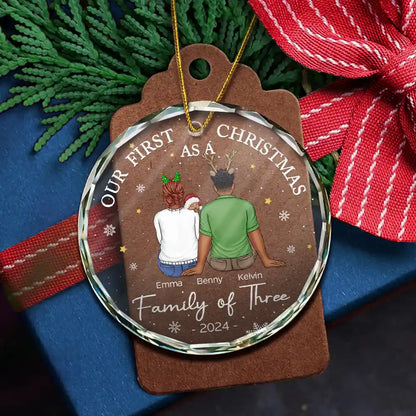 First Christmas As A Family Of Three New Parents - Personalized Circle Glass Ornament