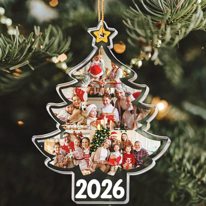 Custom Family Photo 2024 Christmas Tree - Personalized Photo Acrylic Ornament